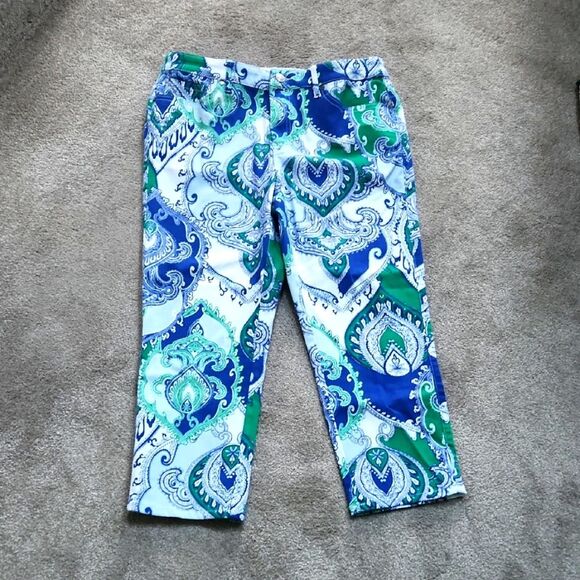 Chico's The Platinum Crop Mykonos Scarf Crop Pants Size 1 US 8 NWT - Picture 1 of 9